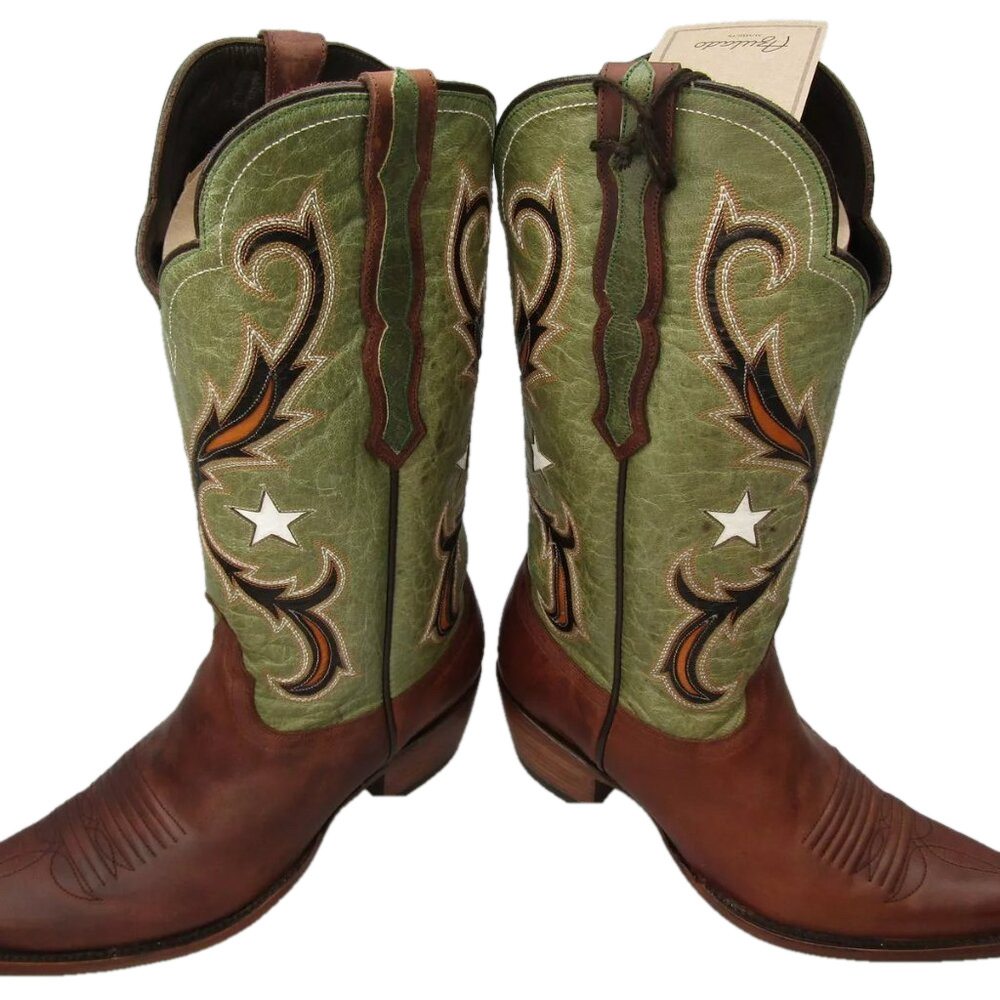 NEW AZULADO Womens Bonnie Western Cowgirl Boots Green Brown Leather Snip Toe
